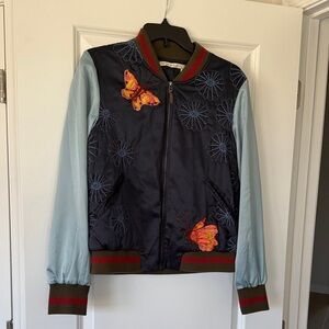 Chelsea & Violet Navy and Light Blue Butterfly Embroidered Bomber Jacket